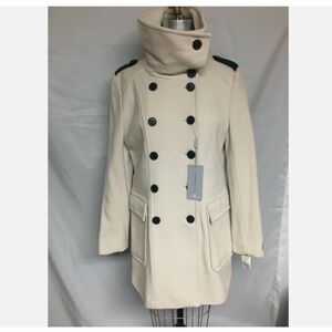 Andrew Marc Hayley Double Breasted Button Front Wool Coat Cream NWT $495